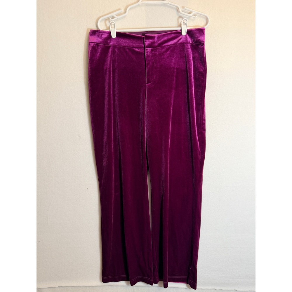 Nine West Womens Magenta Purple Velvet Wide Leg Trousers Pants Size L High Rise